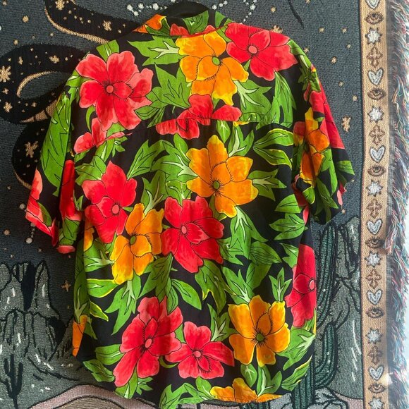 Vintage Pink On Pink Floral with Sequin Short Sleeve Button Up Shirt Size M - Picture 7 of 7